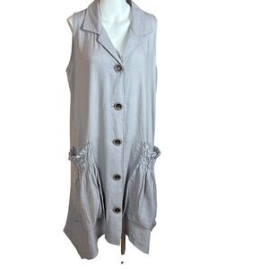 Forcynthia Women’s Grey Linen Blend Asymmetrical Lagenlook Boho Dress -L